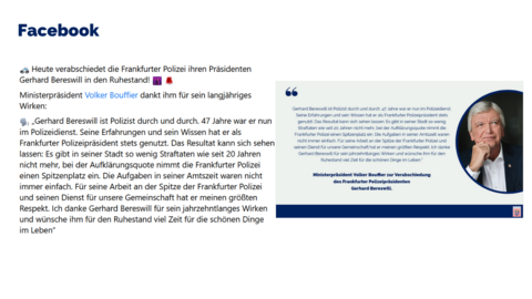 Heute verabschiedet die Frankfurter Polizei ihren Präsidenten Gerhard Bereswill in den Ruhestand! 