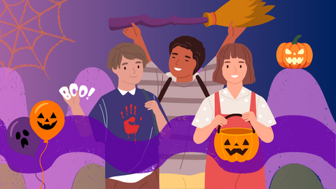 Süßes oder Saures! Kinder mit Halloween Elementen