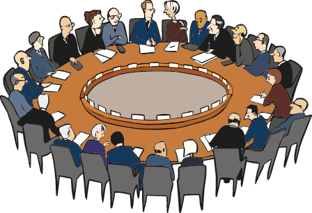 Konferenz Eine große Gruppe von Menschen spricht über ein Thema.