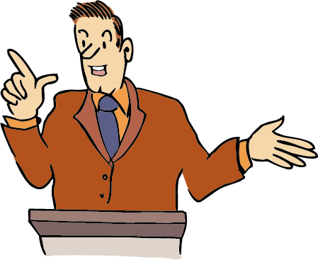 Redner Ein Mann spricht vor anderen Leuten.