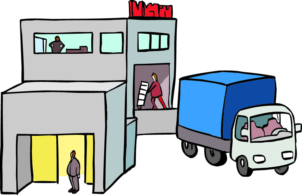 Eine Fabrik. Eine Firma. Da steht ein Laster.